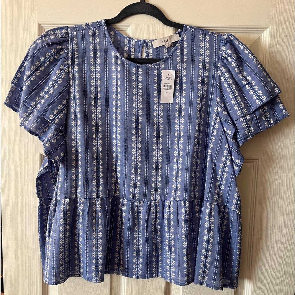 Loft short ruffle sleeve peplum blouse